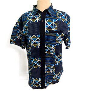 D'iyanu Men's Medium African Print Button-Up Shirt Short Sleeve Bold Pattern